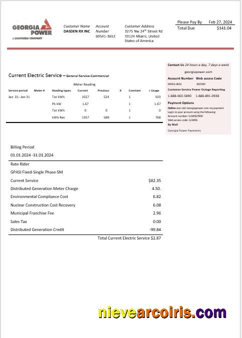 USA Georgia Power business utility bill